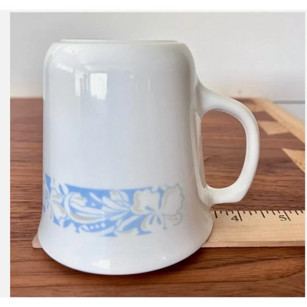 2 Corelle Corning Coffee Mugs Cups Sea and Sand White Blue Tan D Handle VTG USA